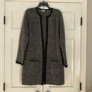 Cyrus Sweater Jacket Gray Black Open Front Tunic Cardigan‎ Knit Size Large